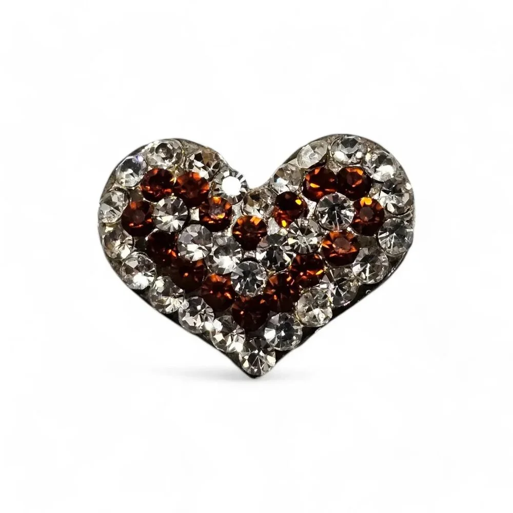 Crystal Heart Pin: Valentine's Day Brooch Silver and Orange